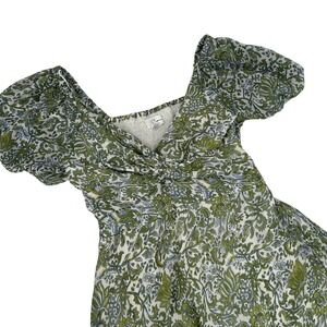 Japana Womens Green Floral Paisley Puff Sleeve Smocked Mini Dress Large
